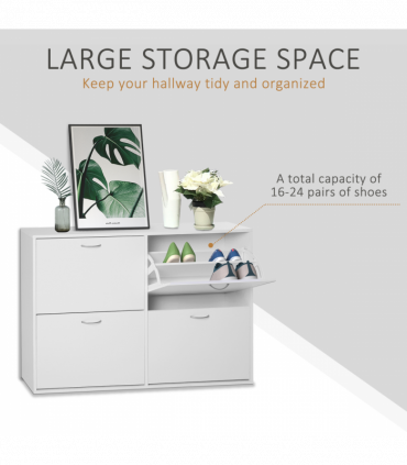 Wooden 4 Drawer Shoes Cabinet Multi Flip Down Shelf Drawer Organizer - White