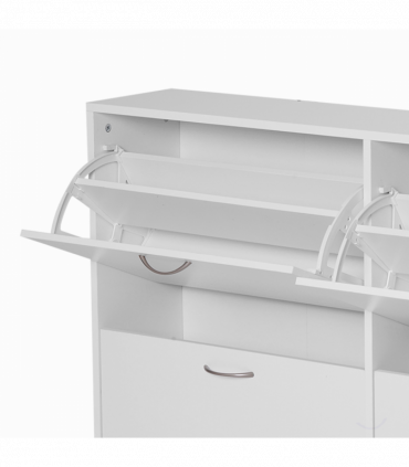 Wooden 4 Drawer Shoes Cabinet Multi Flip Down Shelf Drawer Organizer - White