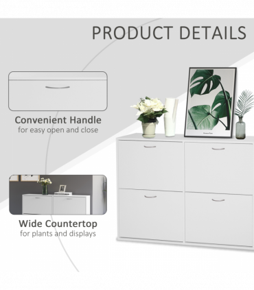 Wooden 4 Drawer Shoes Cabinet Multi Flip Down Shelf Drawer Organizer - White