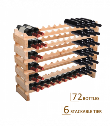 Wooden 72 Bottle 6 Tier Shelf Storage Holder Standing Wood Cellar Wine Rack