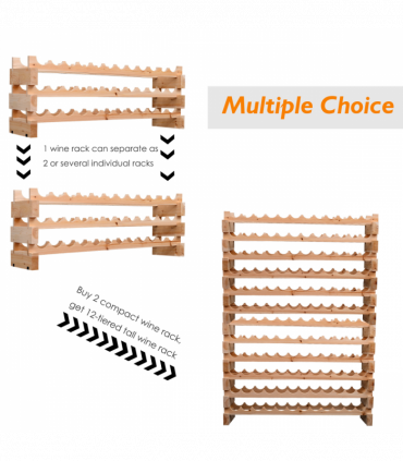 Wooden 72 Bottle 6 Tier Shelf Storage Holder Standing Wood Cellar Wine Rack