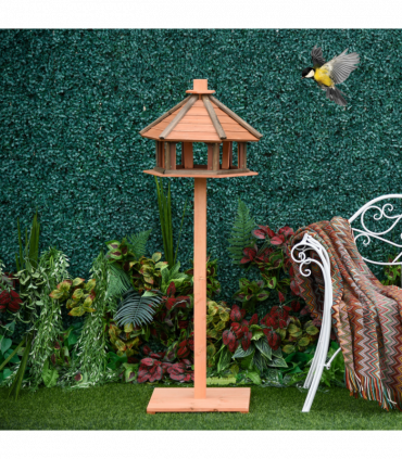 Wooden Bird Feeder Wooden Bird Table Bird Feeder with Roof, Brown, 130cm