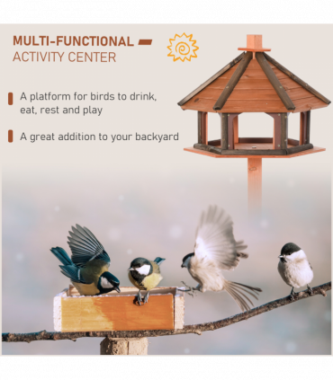 Wooden Bird Feeder Wooden Bird Table Bird Feeder with Roof, Brown, 130cm