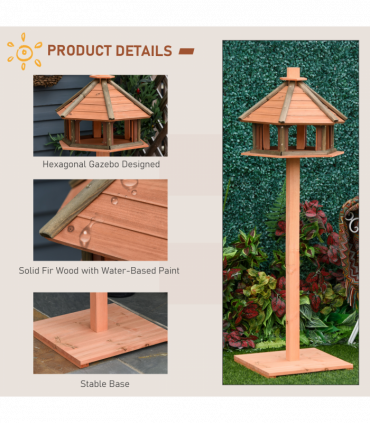 Wooden Bird Feeder Wooden Bird Table Bird Feeder with Roof, Brown, 130cm