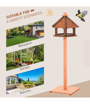 Wooden Bird Feeder Wooden Bird Table Bird Feeder with Roof, Brown, 130cm