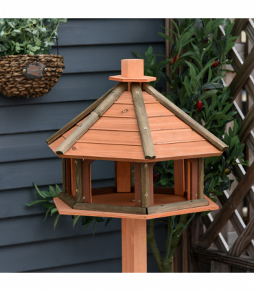 Wooden Bird Feeder Wooden Bird Table Bird Feeder with Roof, Brown, 130cm