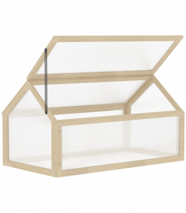 Wooden Cold Frame Greenhouse Garden Polycarbonate Grow House, Natural Outsunny