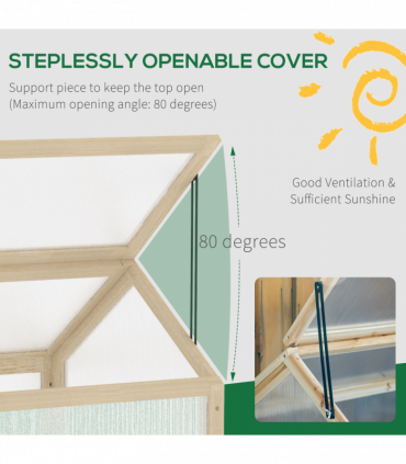 Wooden Cold Frame Greenhouse Garden Polycarbonate Grow House, Natural Outsunny