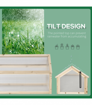 Wooden Cold Frame Greenhouse Garden Polycarbonate Grow House, Natural Outsunny