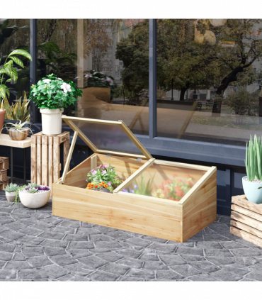 Wooden Cold Frame Greenhouse Grow House, 100 x 50 x 36 cm, Natural