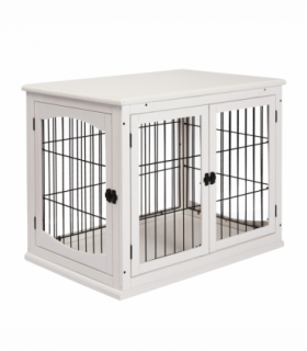 Wooden Dog Crate End Table Pet Puppy Cage w/Metal Wire for Small Dog White