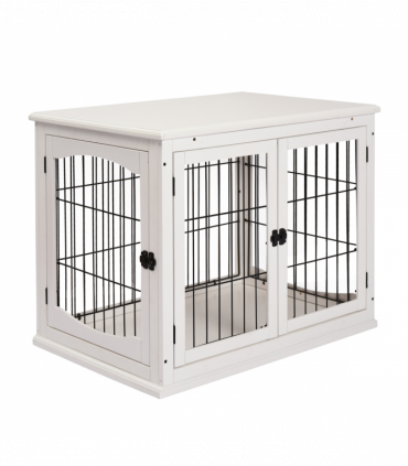 Wooden Dog Crate End Table Pet Puppy Cage w/Metal Wire for Small Dog White