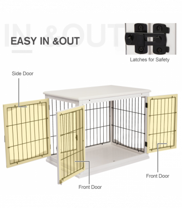 Wooden Dog Crate End Table Pet Puppy Cage w/Metal Wire for Small Dog White