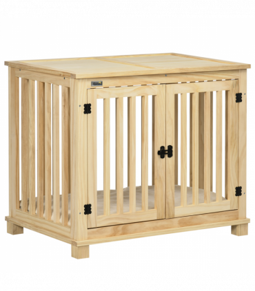 Wooden Dog Crate Furniture w/ Double Doors, Soft Cushion, for Medium Dogs