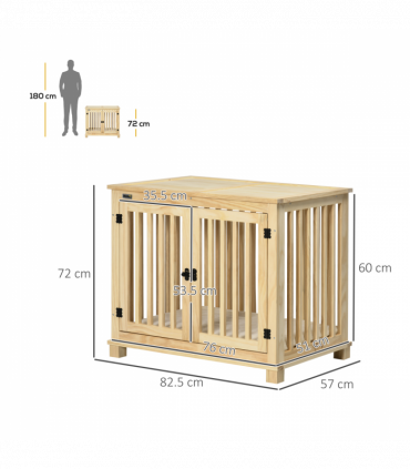 Wooden Dog Crate Furniture w/ Double Doors, Soft Cushion, for Medium Dogs