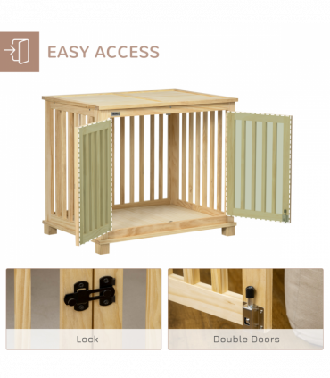 Wooden Dog Crate Furniture w/ Double Doors, Soft Cushion, for Medium Dogs