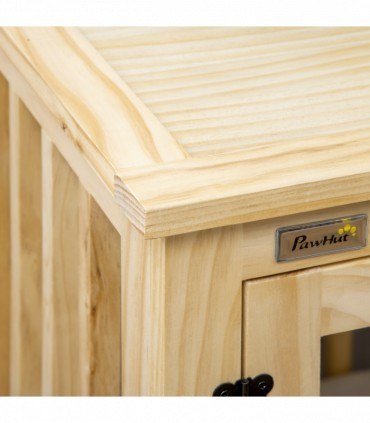 Wooden Dog Crate Furniture w/ Double Doors, Soft Cushion, for Medium Dogs