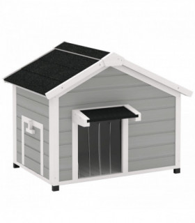 Wooden Dog House, Dog Kennel Outdoor w/ Openable Roof, Removable Floor, Curtain