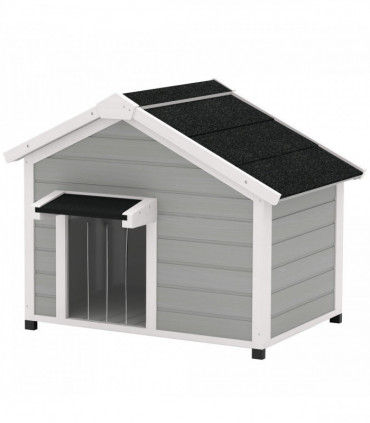 Wooden Dog House, Dog Kennel Outdoor w/ Openable Roof, Removable Floor, Curtain