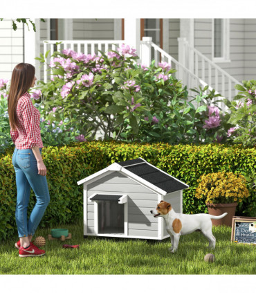 Wooden Dog House, Dog Kennel Outdoor w/ Openable Roof, Removable Floor, Curtain