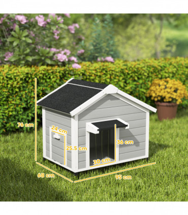 Wooden Dog House, Dog Kennel Outdoor w/ Openable Roof, Removable Floor, Curtain