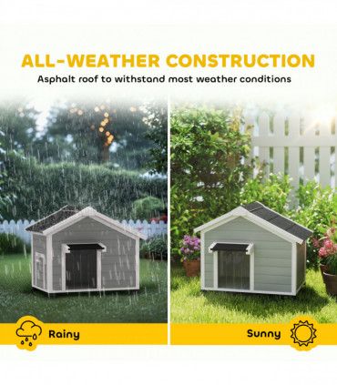 Wooden Dog House, Dog Kennel Outdoor w/ Openable Roof, Removable Floor, Curtain