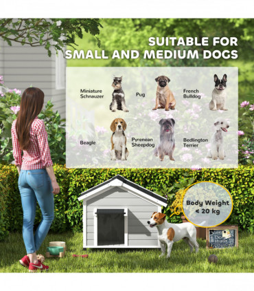 Wooden Dog House, Dog Kennel Outdoor w/ Openable Roof, Removable Floor, Curtain