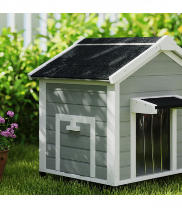 Wooden Dog House, Dog Kennel Outdoor w/ Openable Roof, Removable Floor, Curtain