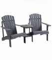 Wooden Double Adirondack Chairs Loveseat & Center Table & Umbrella Hole, Grey