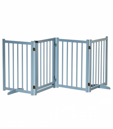 Wooden Foldable Dog Safety Barrier w/ 4 Panels for Small&Medium Dogs Blue Grey