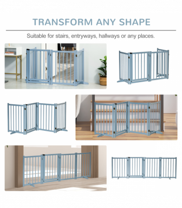 Wooden Foldable Dog Safety Barrier w/ 4 Panels for Small&Medium Dogs Blue Grey