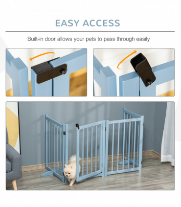 Wooden Foldable Dog Safety Barrier w/ 4 Panels for Small&Medium Dogs Blue Grey