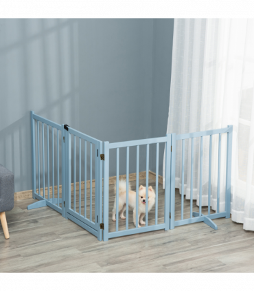 Wooden Foldable Dog Safety Barrier w/ 4 Panels for Small&Medium Dogs Blue Grey