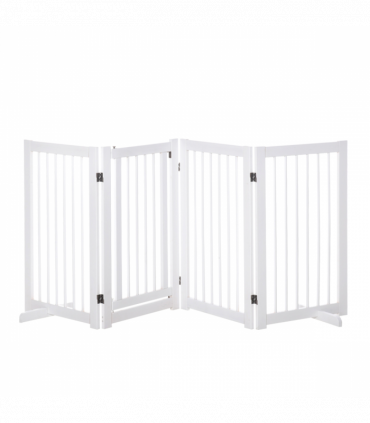 Wooden Freestanding Pet Gate 4 Panels 91cm Foldable Dog Fence w/ Support Feet