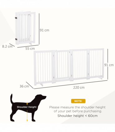 Wooden Freestanding Pet Gate 4 Panels 91cm Foldable Dog Fence w/ Support Feet
