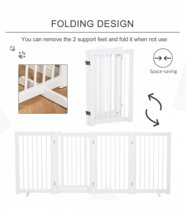 Wooden Freestanding Pet Gate 4 Panels 91cm Foldable Dog Fence w/ Support Feet
