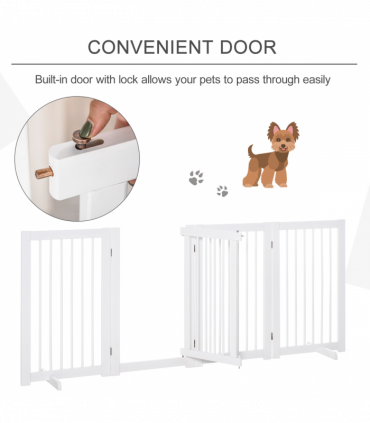 Wooden Freestanding Pet Gate 4 Panels 91cm Foldable Dog Fence w/ Support Feet