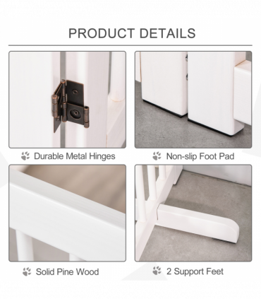 Wooden Freestanding Pet Gate 4 Panels 91cm Foldable Dog Fence w/ Support Feet