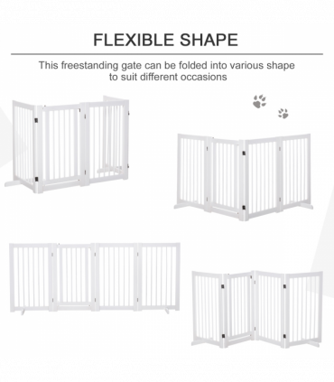 Wooden Freestanding Pet Gate 4 Panels 91cm Foldable Dog Fence w/ Support Feet