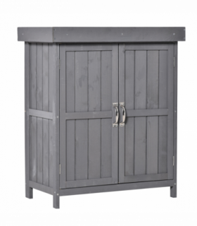 Wooden Garden Shed Double Door Tool Storage House, 74x43x88cm, Grey