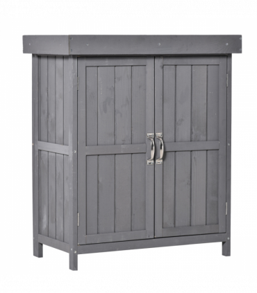 Wooden Garden Shed Double Door Tool Storage House, 74x43x88cm, Grey