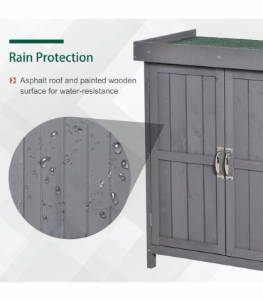 Wooden Garden Shed Double Door Tool Storage House, 74x43x88cm, Grey