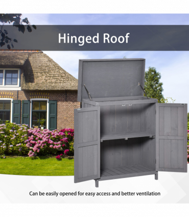 Wooden Garden Shed Double Door Tool Storage House, 74x43x88cm, Grey