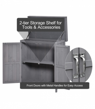 Wooden Garden Shed Double Door Tool Storage House, 74x43x88cm, Grey