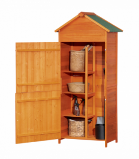Wooden Garden Shed Outdoor Shelves Utility Tool Storage Cabinet Teak Outsunny