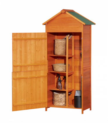 Wooden Garden Shed Outdoor Shelves Utility Tool Storage Cabinet Teak Outsunny