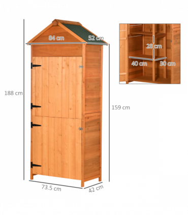 Wooden Garden Shed Outdoor Shelves Utility Tool Storage Cabinet Teak Outsunny