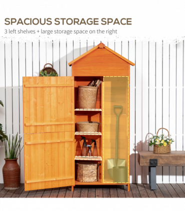 Wooden Garden Shed Outdoor Shelves Utility Tool Storage Cabinet Teak Outsunny