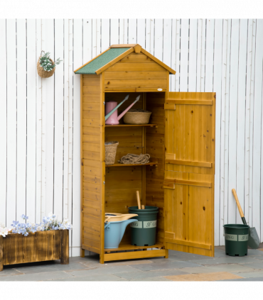 Wooden Garden Storage Shed Tool Cabinet w/ Two Lockable Door 191.5x79x49cm