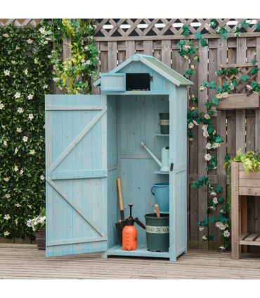 Wooden Garden Storage Shed Tool Storage Box, 77 x 54 x 179 cm, Blue